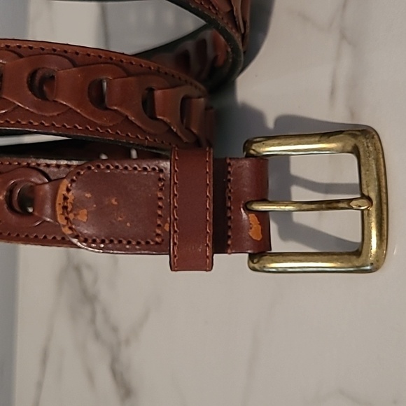 Men's 46 Brown Leather Open Loop Belt Casual Neutral Preppy Quality - Picture 4 of 8